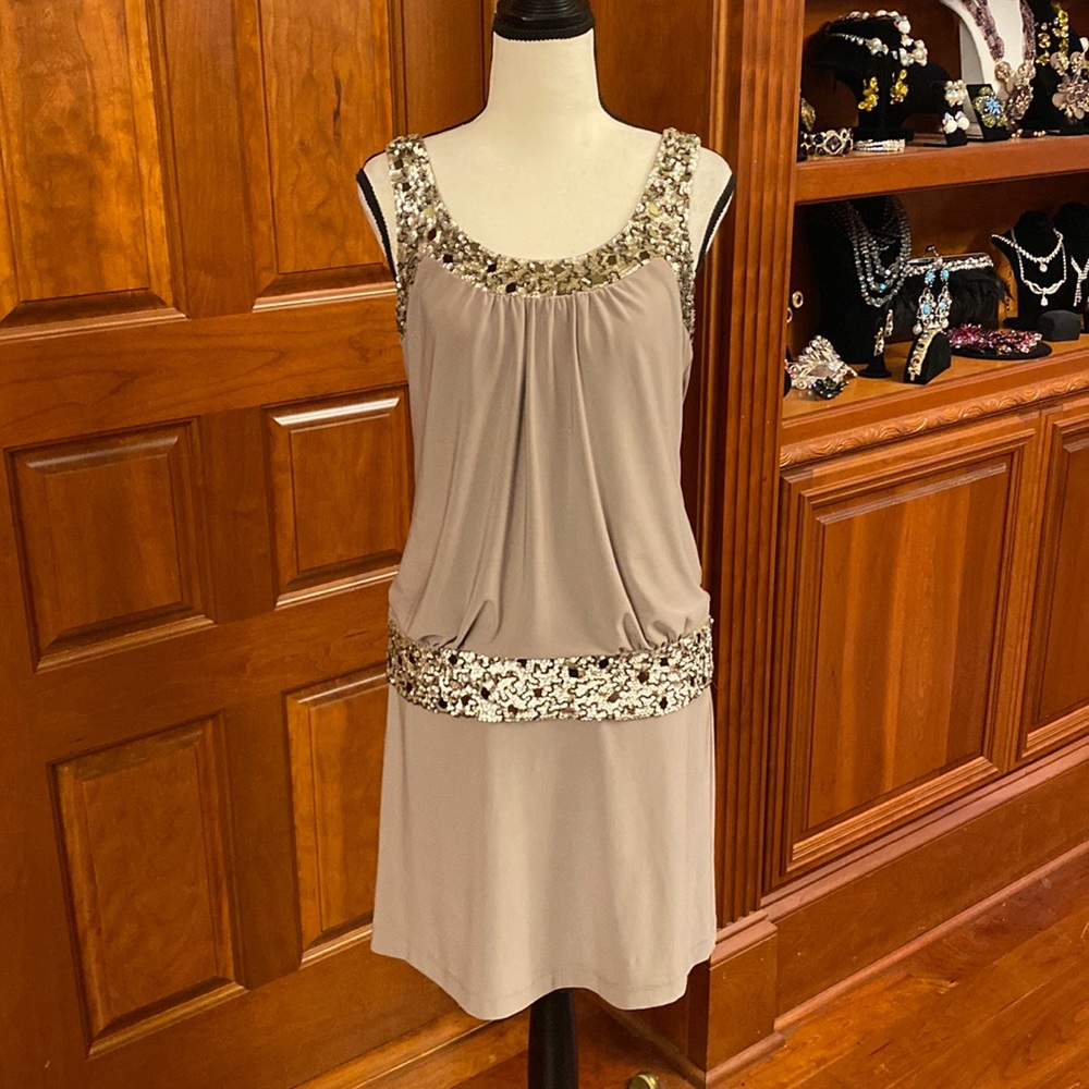 Sue Wong Taupe Cocktail Dress